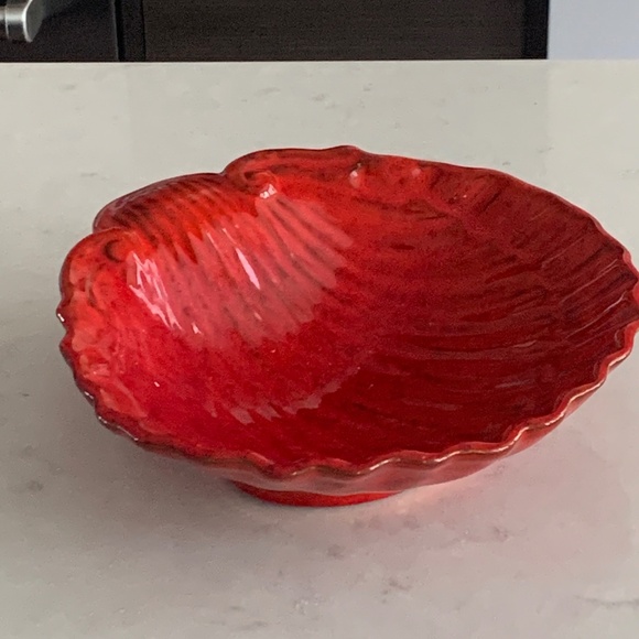 Vintage Red Ceramic Clam Shape Bowl - Made in Italy - Picture 1 of 2